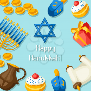 Jewish Hanukkah celebration card with holiday objects.