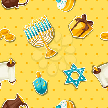 Jewish Hanukkah celebration seamless pattern with holiday sticker objects.