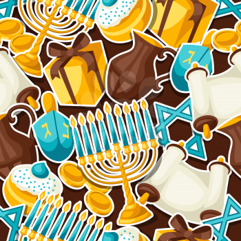 Jewish Hanukkah celebration seamless pattern with holiday sticker objects.