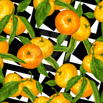 Seamless pattern with mandarins. Tropical fruits and leaves.