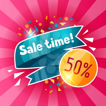 Sale time banner. Advertising flyer for commerce, discount and special offer.