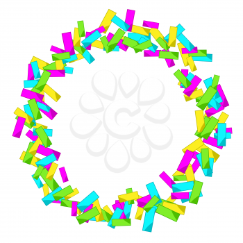 Frame with colourful sparlking confetti. Bright abstract decorative ring.
