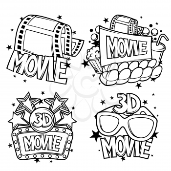 Cinema and 3d movie advertising designs in cartoon style.