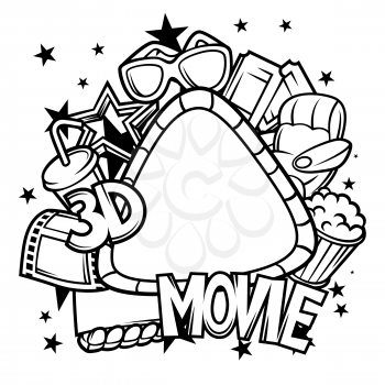 Cinema and 3d frame background in cartoon style.
