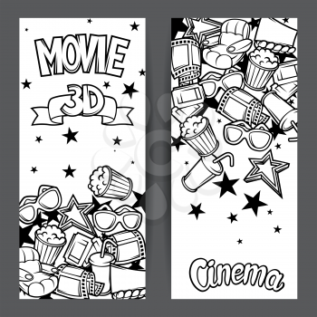 Cinema and 3d movie advertising banners in cartoon style.