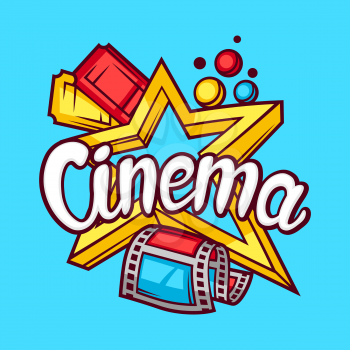 Cinema and movie advertising background in cartoon style.