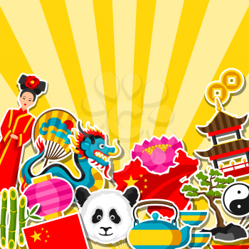 China background design. Chinese sticker symbols and objects.