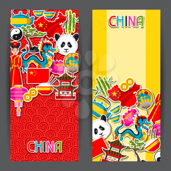 China banners design. Chinese sticker symbols and objects.