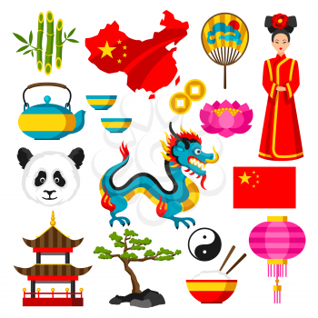 China icons set. Chinese symbols and objects.