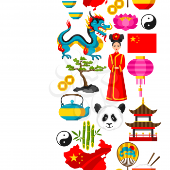 China seamless pattern. Chinese symbols and objects.