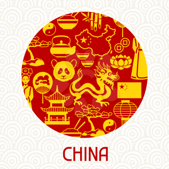 China card design. Chinese symbols and objects.