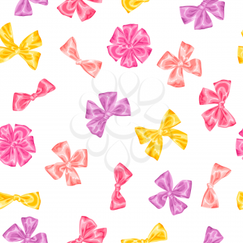 Seamless pattern with decorative delicate satin gift bows and ribbons.