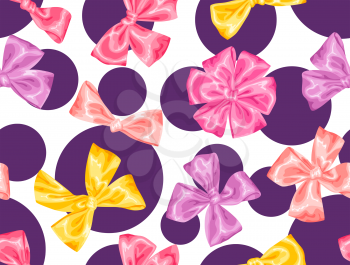 Seamless pattern with decorative delicate satin gift bows and ribbons.