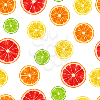 Seamless pattern with citrus fruits slices. Mix of lemon lime grapefruit and orange.