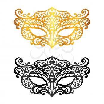 Set of lace carnival venetian masks on white background.