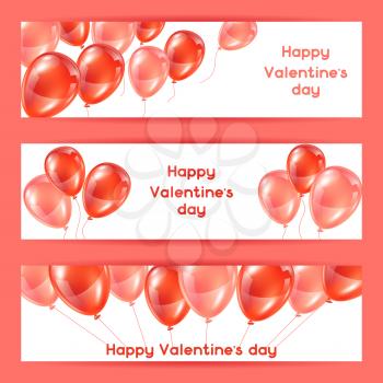 Happy Valentine day banners with pink and red glossy balloons.