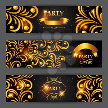 Celebration party background with golden ornament. Greeting, invitation card or flyer.