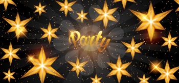 Celebration party banner with golden stars. Greeting, invitation card or flyer.