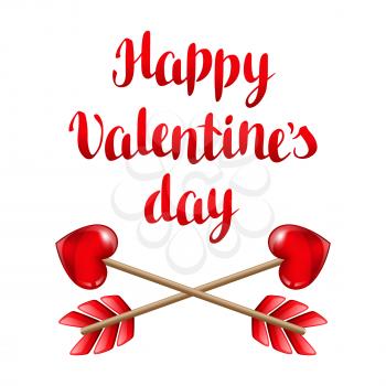Happy Valentine day greeting card with two crossed arrows.
