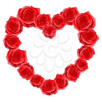 Heart frame of red realistic roses. Happy Valentine day greeting card.
