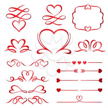 Valentine day set of red arrows, dividers and calligraphic elements.
