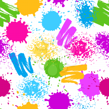 Colorful seamless pattern. Grunge background with paint splashes, blotches, spots and drops.