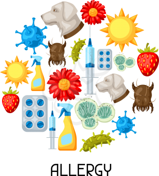 Allergy. Background with allergens and symbols. Vector illustration for medical websites advertising medications.