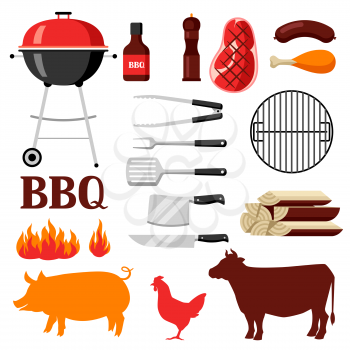 Bbq set of grill objects and icons.