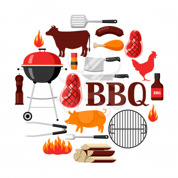 Bbq background with grill objects and icons.