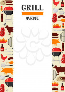 Bbq menu background with grill objects and icons.