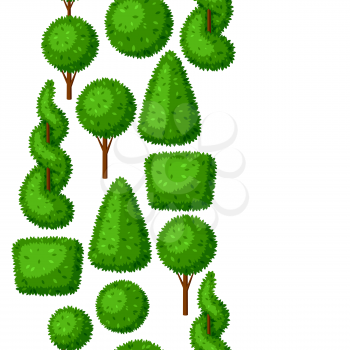Boxwood topiary garden plants. Seamless pattern with decorative trees.