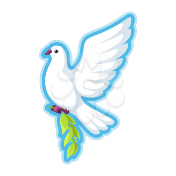 White dove of peace bears olive branch.