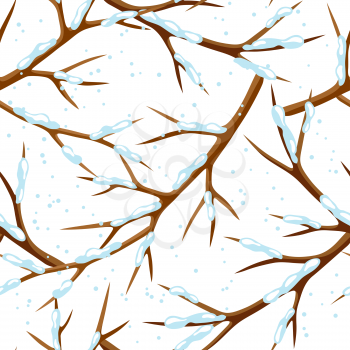 Winter seamless pattern with branches of tree and snow. Seasonal illustration.