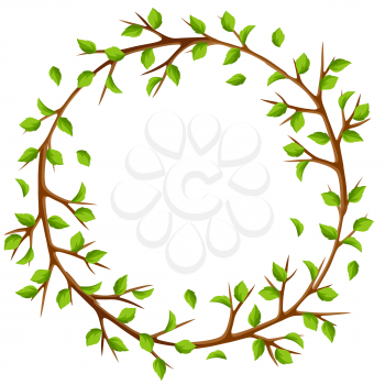 Summer frame with branches of tree and green leaves. Seasonal illustration.