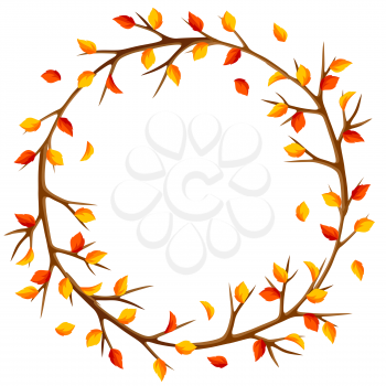 Autumn frame with branches of tree and yellow leaves. Seasonal illustration.