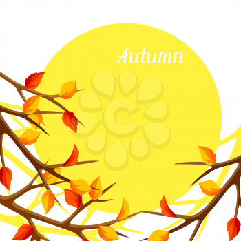 Autumn card with branches of tree and yellow leaves. Seasonal illustration.