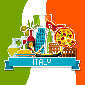 Italy background design. Italian sticker symbols and objects.