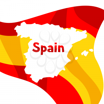 Background with flag and map of Spain. Spanish traditional symbols and objects.