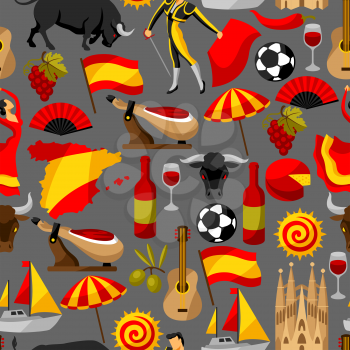 Spain seamless pattern. Spanish traditional symbols and objects.