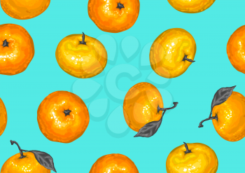 Seamless pattern with mandarins. Tropical fruits and leaves.