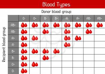 Chart of blood types in drops. Medical and healthcare infographic.