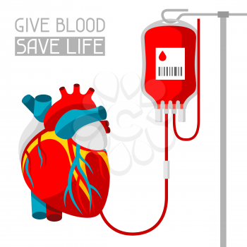 Donate blood. Medical and healthcare illustration of human heart.