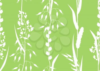 Seamless pattern with herbs and cereal grass silhouettes. Floral ornament of meadow plants.