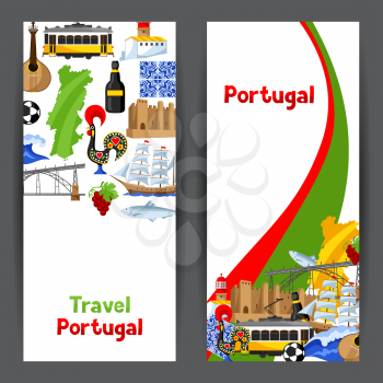 Portugal banners. Portuguese national traditional symbols and objects.