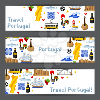 Portugal banners. Portuguese national traditional symbols and objects.