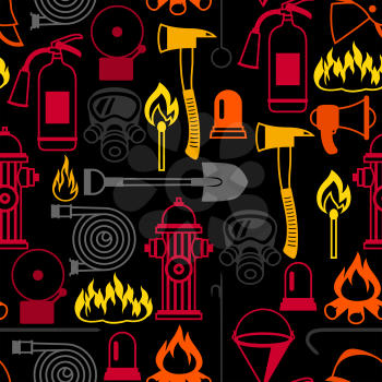 Seamless pattern with firefighting items. Fire protection equipment.