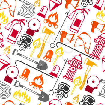 Seamless pattern with firefighting items. Fire protection equipment.