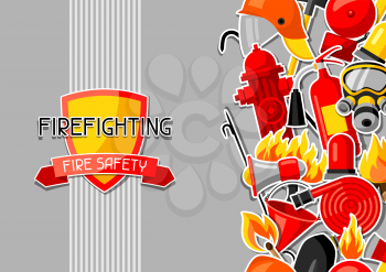 Background with firefighting sticker items. Fire protection equipment.
