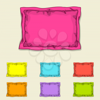 Bed pillow templates. Set of multicolored pillows. Sketch illustration.