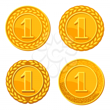 Set of realistic gold medals. Illustration of awards for sports or corporate competitions.